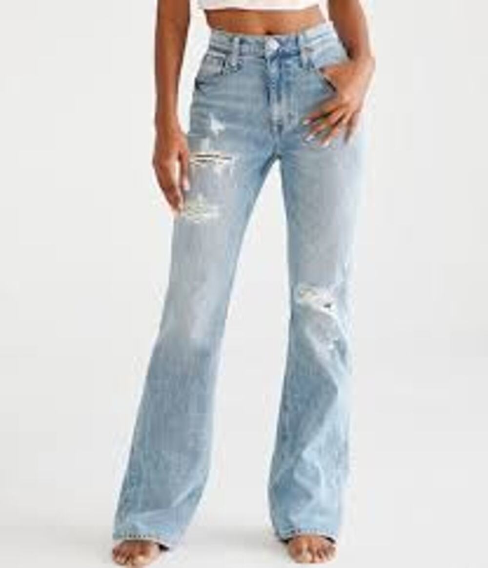 AEROPOSTALE High Rise Flare Jeans Ripped Denim Size 2 S Short